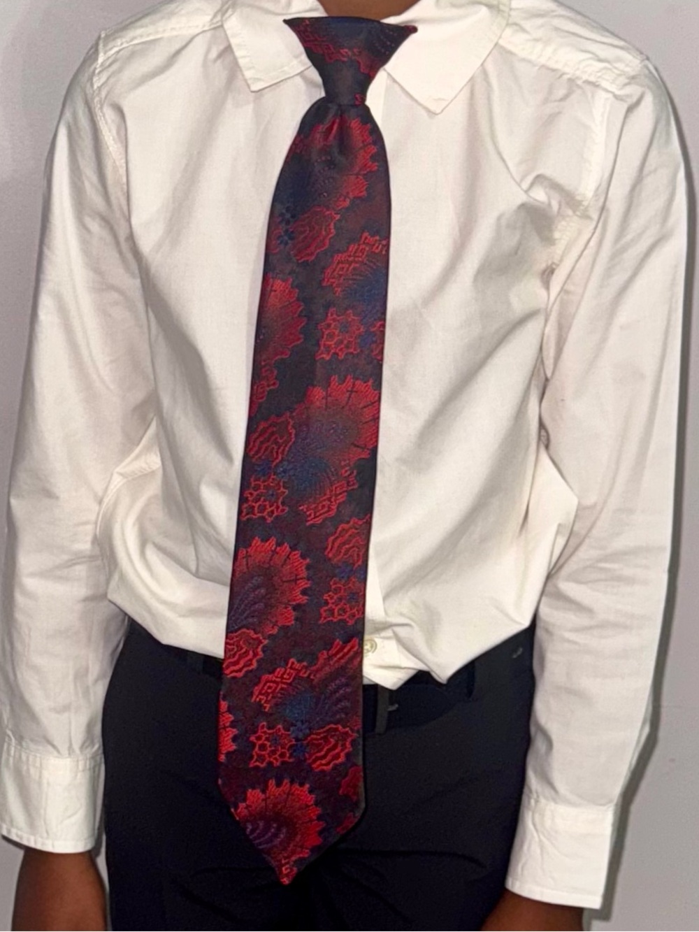 Red and Navy Floral Silk Clip On Tie
